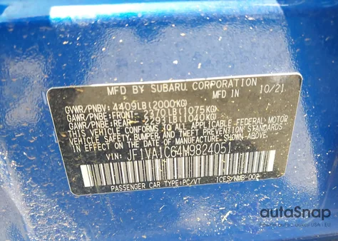 2021 Subaru Wrx Premium z USA, uszkodzony, nr VIN JF1VA1C64M9824051